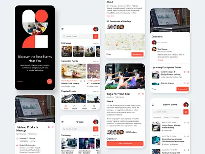 Events App branding business corporate event booking event organizer event planner events events app events exploring events management festival figma groups meetings meetup mobile app party social events webinars