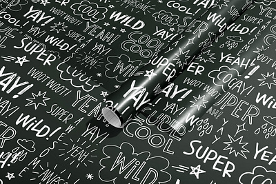 Wild Lettering blackandwhite casual kids kids illustration lettering surface design wrap wrapping paper