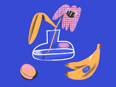 Still life with bananas flower fruits illustration interior poster procreate