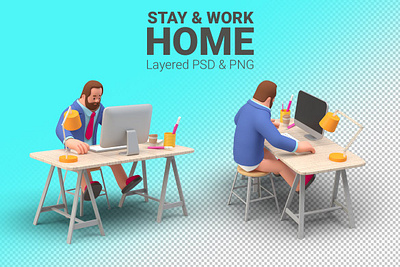 Work Stay at Home illustration Man with Computer 3d 3d animation 3d art 3d character 3d illustration agency app concept conceptual flat illustration illustrations man page ui ui design vector web work work from home