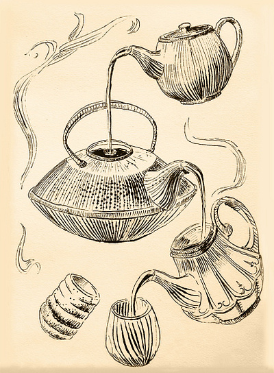 Tea time ink drawing blackandwhite ink ink drawing retro tea