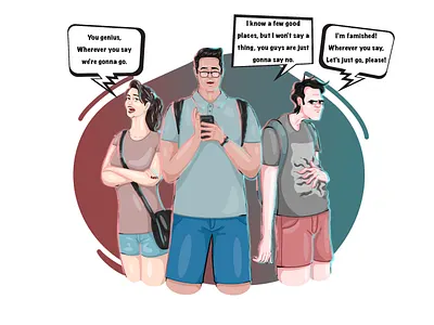 Finding a restaurant adobe illustrator characterdesign comic comic art digital digital art digitalart fine art illustration person illustration procreate restaurant trip