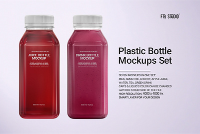 Bottle PSD Mockups Set bottle bottle mockup brand branding branding design design drink juice juice bottle layered mock up mockup mockup psd mockup template packaging photoshop plastic bottle psd smoothie template