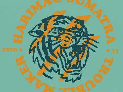 Harimau badge branding company custom design fishing t shirt design hand drawn illustrations logo merchandise tigger vintage