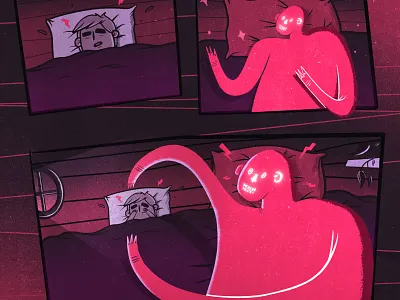 Sleeping with the evil bed bedroom child illiustration procreate