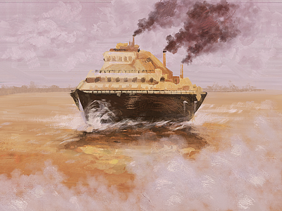 Ship boat illustration painting sea ship smoke texture