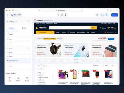 Template Editor add page add section cart dashboard drag and drop e commerce expand experience page sass store storefront template editor ui website builder