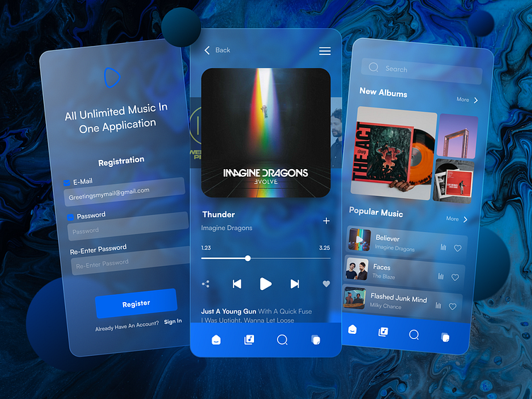 Music Streaming Platform Mobile App Design - Glassmorphism Style by ...
