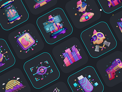 Cyberpunk Dystopia 3D Icon Set 3d branding design graphic design icons illustration vector