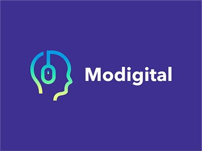 Modigital akdesain brain branding creative cursor digital head health lab logo design mouse negative space people research tech technology think