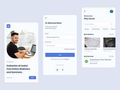Webinar App 2021 app design login onboard register seminar ui ux webinar webinars