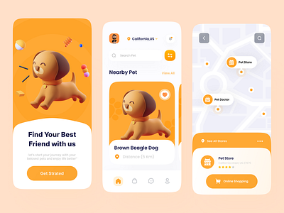 Pet Adoption App 3d design animal animal app app dog dog app minimalist mobile mobile ui pet pet adoption pet animal pet app pet care pet store pet store app pet ui petshop store app