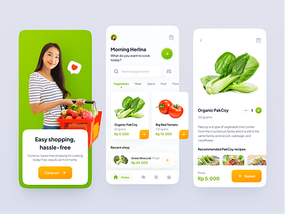 Grofresh - Grocery Service Mobile App app basket buy cart cook cooking design easy fresh graphic design green groceries grocery kitchen mobile service tomato ui ux vegetable