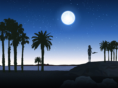 Enjoying Nature art coconut trees girl standing girl watching nature illustration art illustration design illustrations moon mountain naturalistic nature art nature design nature illustration nature lover nature lovers nature travel sea