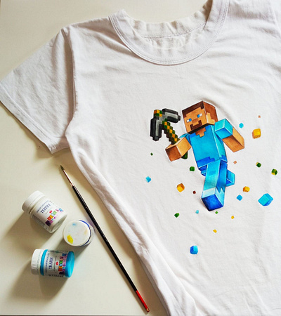 hand-painted t-shirt, minecraft branding design drawing fashion hand painted handmade paint painting style wear