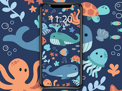 The Ocean freebie illustration jindesign mobile wallpaper nature art ocean ocean life pattern pattern design pattern illustration under the sea vector illustration wallpaper