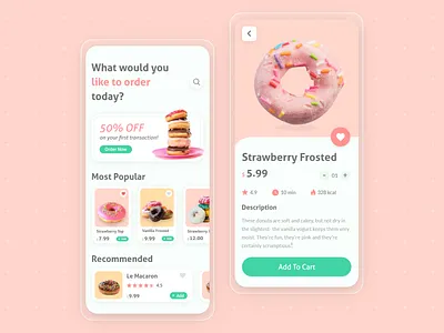 Donut- Food Delivery App adobe adobexd app app design clean delivery delivery app design donut app figma food food app food delivery interface ios mobile ui uidesign ux uxdesign