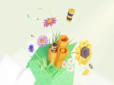 World Bee Day 3d bee colors day flower geometric illustration lowpoly yellow