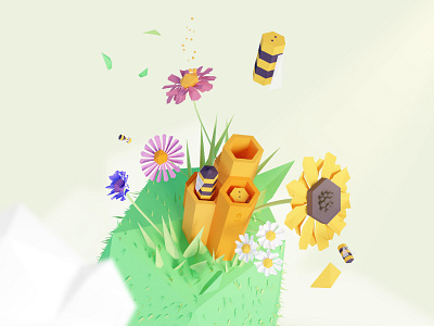 World Bee Day 3d bee colors day flower geometric illustration lowpoly yellow