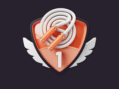 Skipping Rope Prize V1 - Color 3d app award badge blender c4d concept cycles design fitness game gamification illustration number octane orange prize shield skipping rope wings