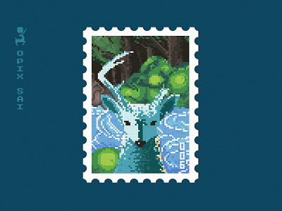 OPIXSAI #006 - Pixel Stamp - NFT animal nft art pixel dainogo deer forest illustration nature nft nft art nft collection nft design nft pixel nfts pixel pixel art river stamp stamp pixel