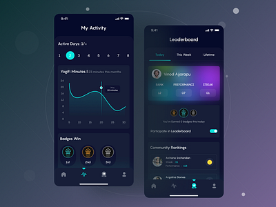 Activity tracking app ui activity activity feed app design application application ui clean ui dark app dark ui dashboard dashboard ui dgpro digital leaderboard mobile app mobile design mobile ui tracking tracking app ui design uidesign