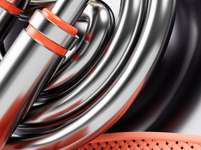 Skipping Rope Prize V2 - Close Up 3d badge blender c4d close up concept cycles dark design fabric game gamification illustration macro metal orange prize reflections skipping rope steel
