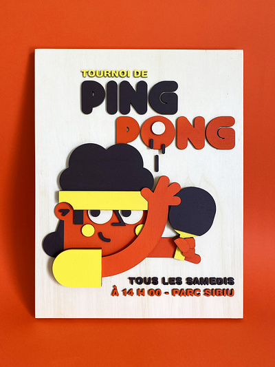 Wooden poster character design design illustration kids pingpong poster wood