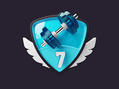 Dumbbell Prize - Color 3d app award awards badge blender blue c4d cycles dumbbell fitness game gamification illustration pin prize prizes shield sport wings