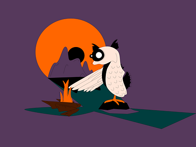 Fireside Owly animals bird campfire camping characterdesign fire fireside illustration korean minimal mountains outdoors owl predator shozda