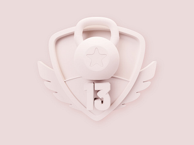 Kettlebell Prize - Clay 3d award badge blender c4d clay concept cycles fitness game gamification illustration kettlebell pin pink prize shield sport star wings