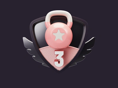 Kettlebell Prize - Color 3d award bedge black blender c4d concept cycles dark fitness game gamefication kettlebell nft pin pink prize shield sport wings