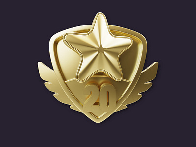Star Prize - Gold 3d award badge blender c4d clay cycles design game gamification gold illustration metal nft pin precious prize shield star wings