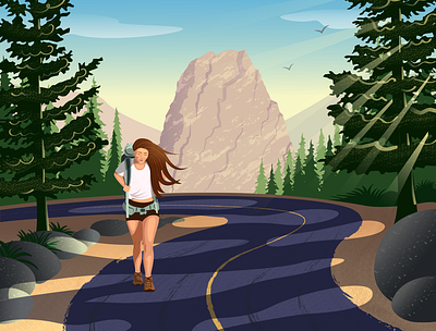 The road to heaven characterdesign children book illustration digital illustration forest hiking illustration inspiration landscape mountain national park nature relax road sport sport girl strong women treveller usa woman illustration yosemite