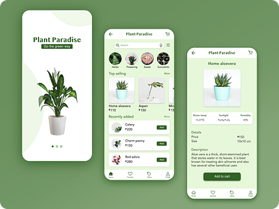 Plant Selling App UI green mobile mobile app design mobile apps mobile screens plant paradise plant selling plants app ui design uiux user experience user interface user interface design ux