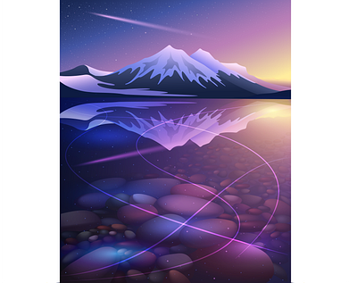 Invisible calm children book illustration coloredstones comet digitalart femaleillustration glacier national park graphicdesign illustration lake landscape landscape illustration montana mountains nationalpark nature peace stars starsfalling usa