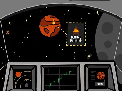 Bonfire Ember's Shuttle altcoin altcoins bonfire coinbase crypto crypto exchange crypto wallet cryptocurrency deepspace illustration investing mars moon nft planets robinhood shuttle space spaceship stars
