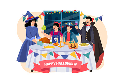 Family Having Halloween Dinner Together creepy