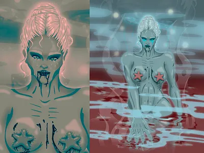 Blue creature in the red water adobe illustrator art blue blue creature character characterdesign design digital art figure illustration person illustration procreate procreateart red red water water