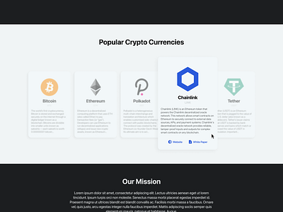 Crypto Website Info Cards 045 bitcoin cards chainlink crypto dailyui dailyui045 ethereum information polkadot tether