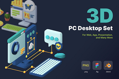 3D Isometric PC Desktop Set 3d animation 3d art 3d character 3d illustration agency app concept conceptual flat illustration isometric isometric design landing landing page page process strategy technology vector web