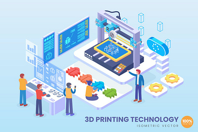 Isometric 3D Printing Technology Vector Concept 3d animation 3d art 3d character 3d illustration agency app concept conceptual flat illustration isometric isometric design landing landing page page process strategy technology vector web