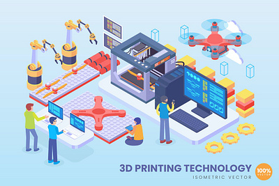 Isometric 3D Printing Technology Vector Concept 3d animation 3d art 3d character 3d illustration agency app concept conceptual flat illustration isometric isometric design landing landing page page process strategy technology vector web