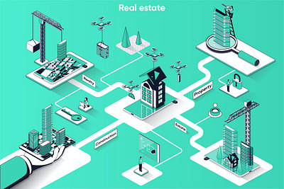 Real Estate 3D Isometric Web Banner 3d animation 3d art 3d character 3d illustration agency app concept conceptual flat illustration isometric isometric design landing landing page page process strategy technology vector web