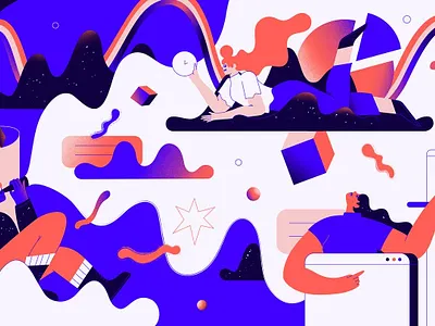 Team 2d adobe illustrator character clouds design designers graphic design illustration space stars team ui ux work