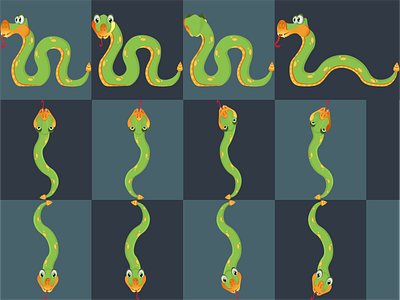 Animated Snake Set 2d cute design drawing game green illustration snake svg