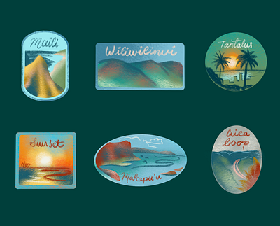 Oahu Stickers beach brand identity branding conceptual custom type design hawaii hawaiian hike illustration ipad pro oahu procreate typography