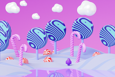 Candy - 3D 3d art blender candy design landscape minimal minimalist nature pink purple simple