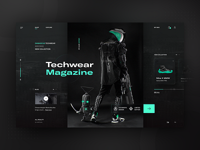 Damascus Techwear Apparel 2021 - web redesign concept clean clothing dark ui darkmode darktheme layout modern mondrianizm neumorphic neumorphism neumorphism ui typography ui ux