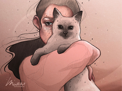 Meow art artwork cat cat lady digital art digital painting drawing girl illustration illustrator kitty mixed medium painting pencil sketch photoshop pink siamese sketch